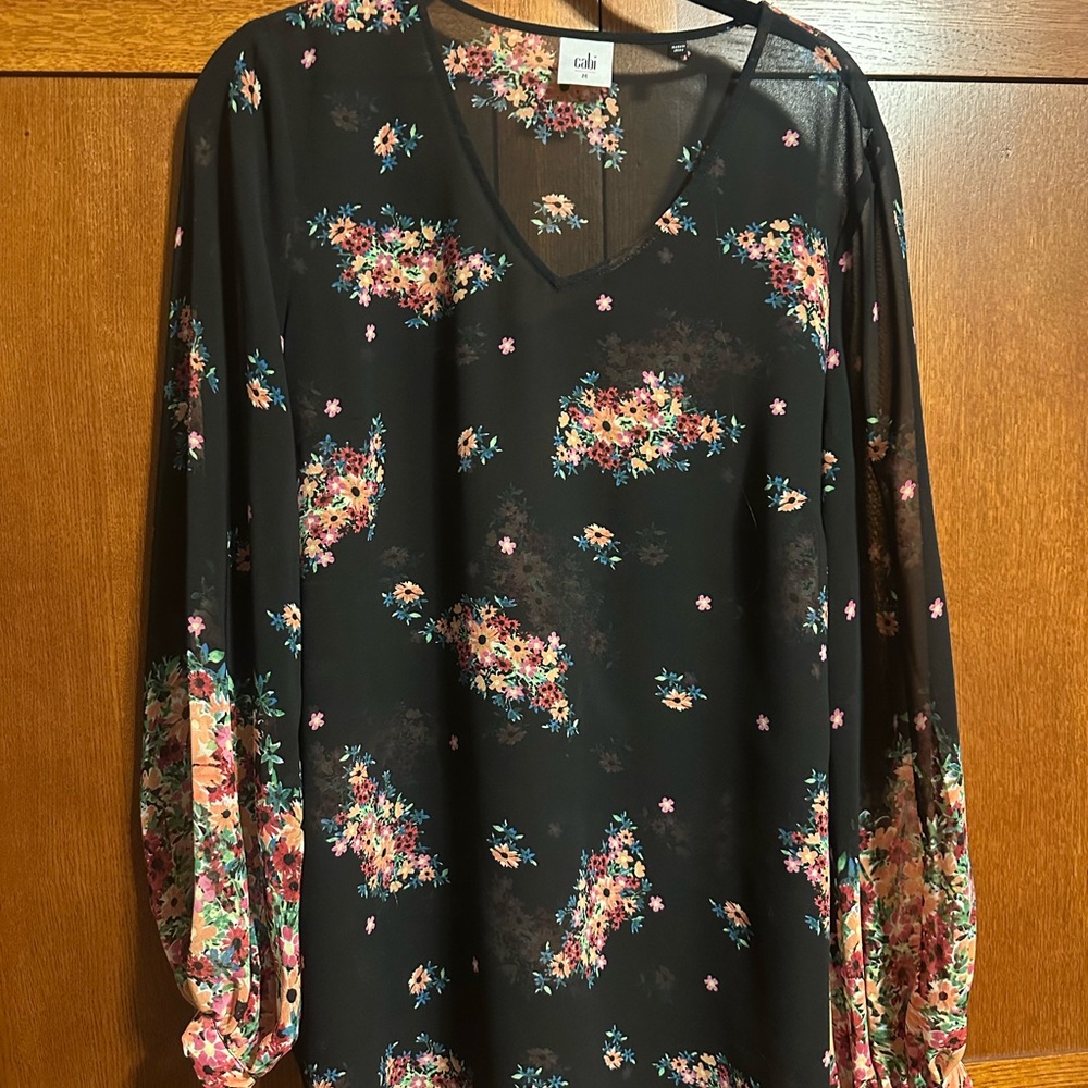 CAbi Black Floral Blouse